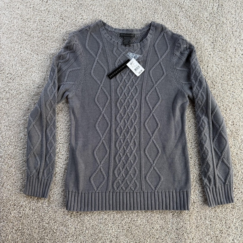 Preswick & Moore Sweater Mens Large Gray Cable Knit Crewneck Pullover Casual